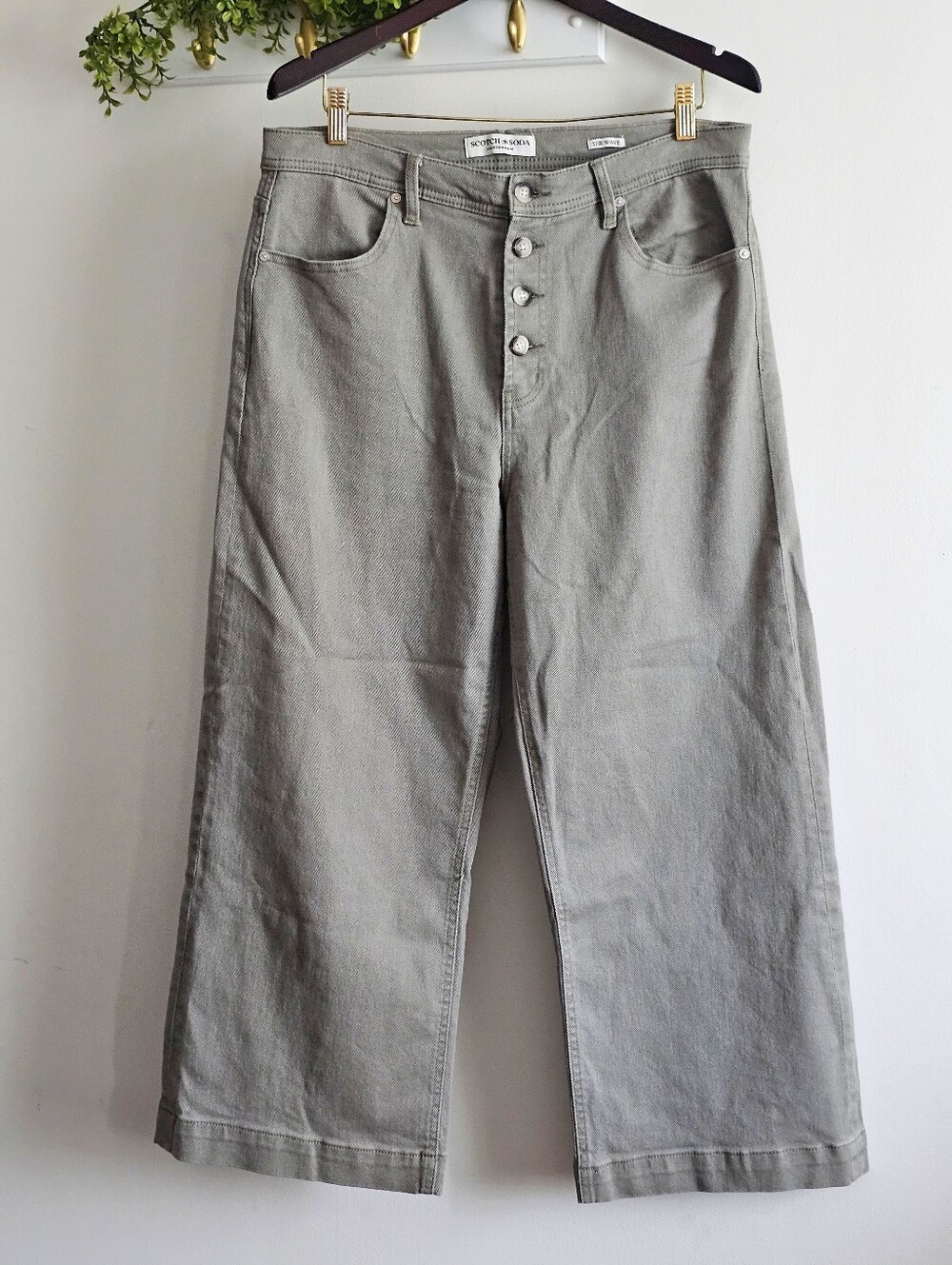 Scotch & Soda Amsterdam The Wave Wide Leg Cropped Jeans Gray Button Fly Women 12